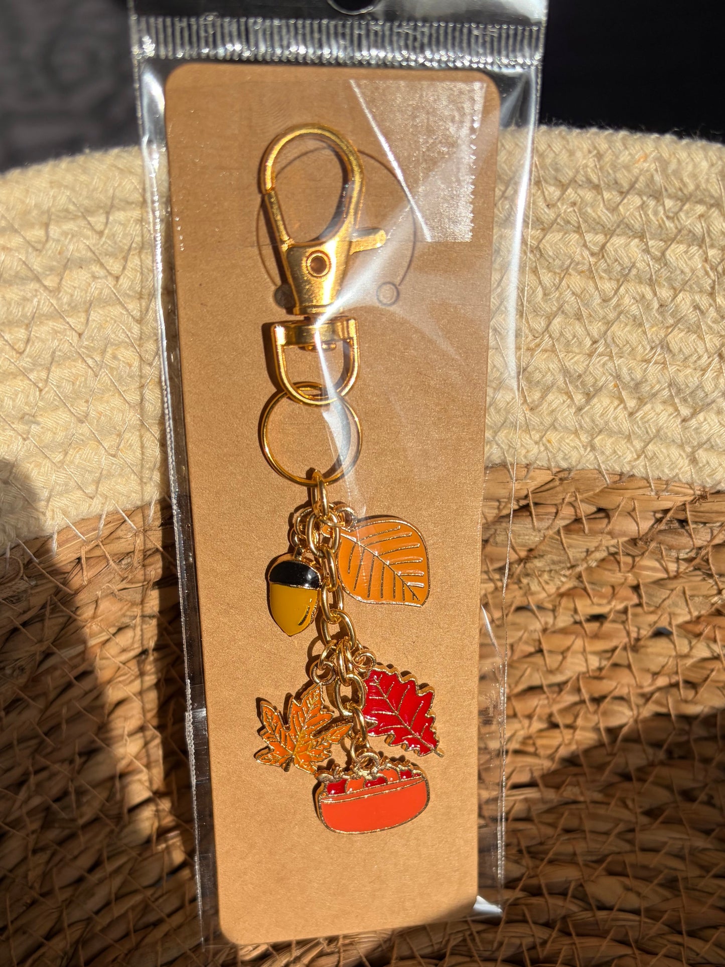 Cozy Fall Theme Apple and Acorn Keychain