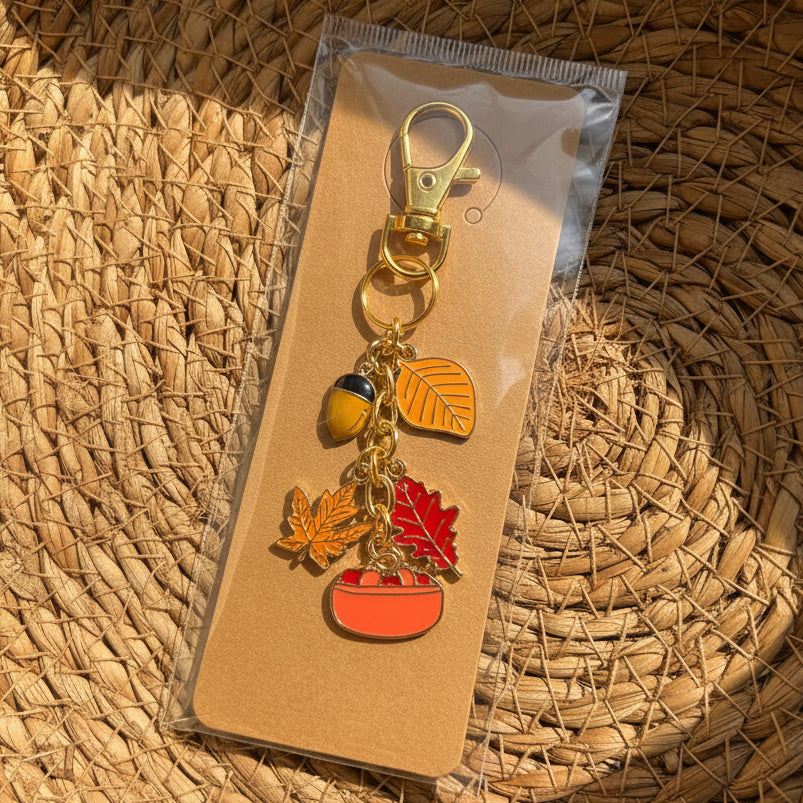 Cozy Fall Theme Apple and Acorn Keychain