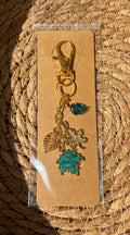 Beautiful Gold and Teal Leaf Keychain