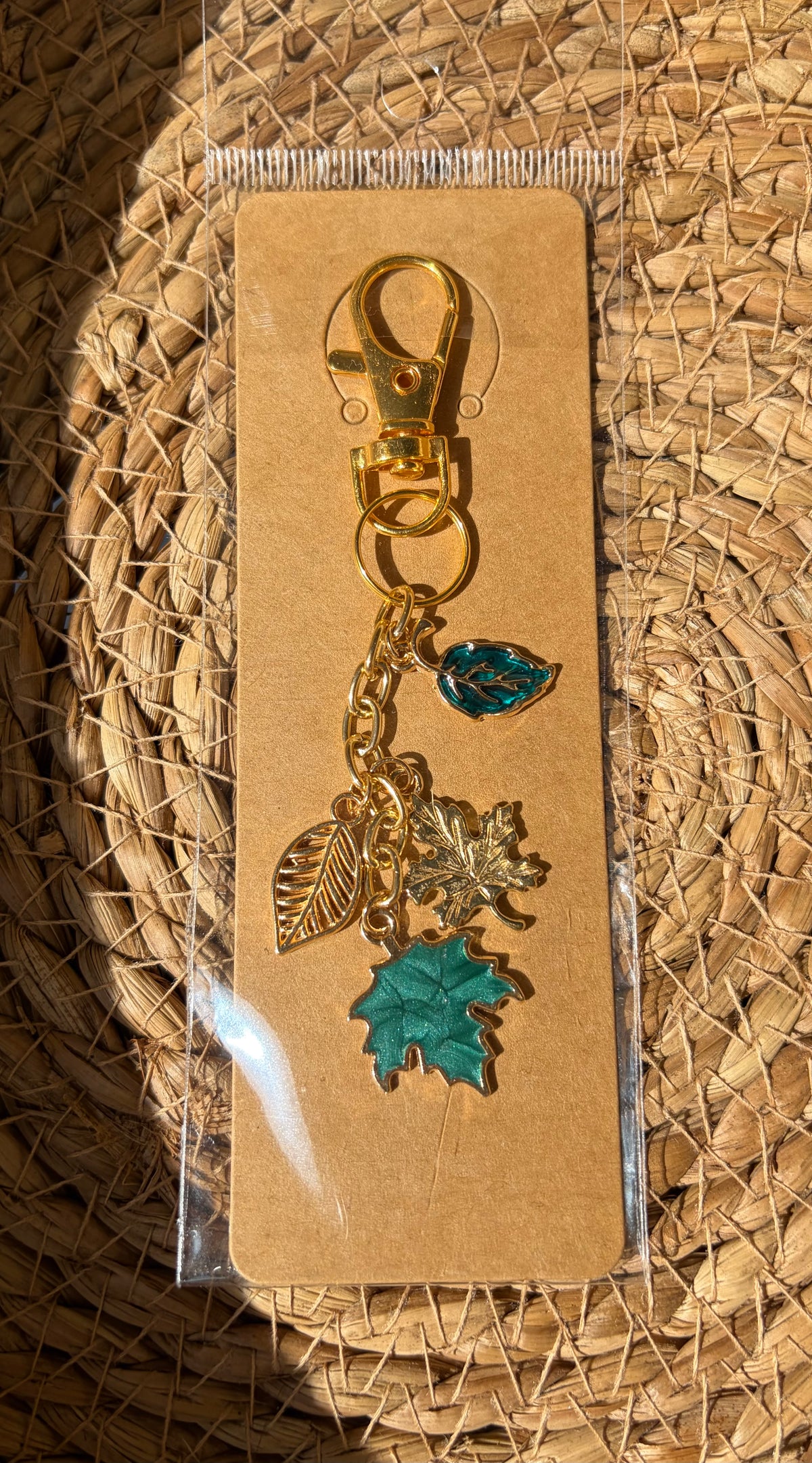Beautiful Gold and Teal Leaf Keychain
